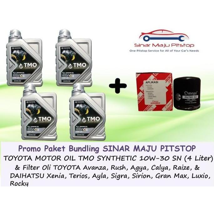 Paket Oli TMO TOYOTA MOTOR OIL 10W-30 SN SYNTHETIC 4 Liter & Filter Oli Mobil TOYOTA AVANZA RUSH AGY