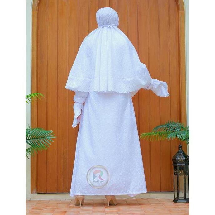 Gamis Putih Ihrom Bahan Katun Jepang Saliema Set Perlengkapan Umroh Wanita