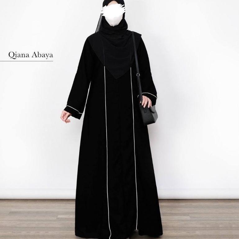 ORIGINAL HWM- ABAYA HILMA PREMIUM GAMIS ARAB MUSLIMAH GAMIS HITAM SIMPLE CRINKLE AIRFLOW LIS PUTIH D
