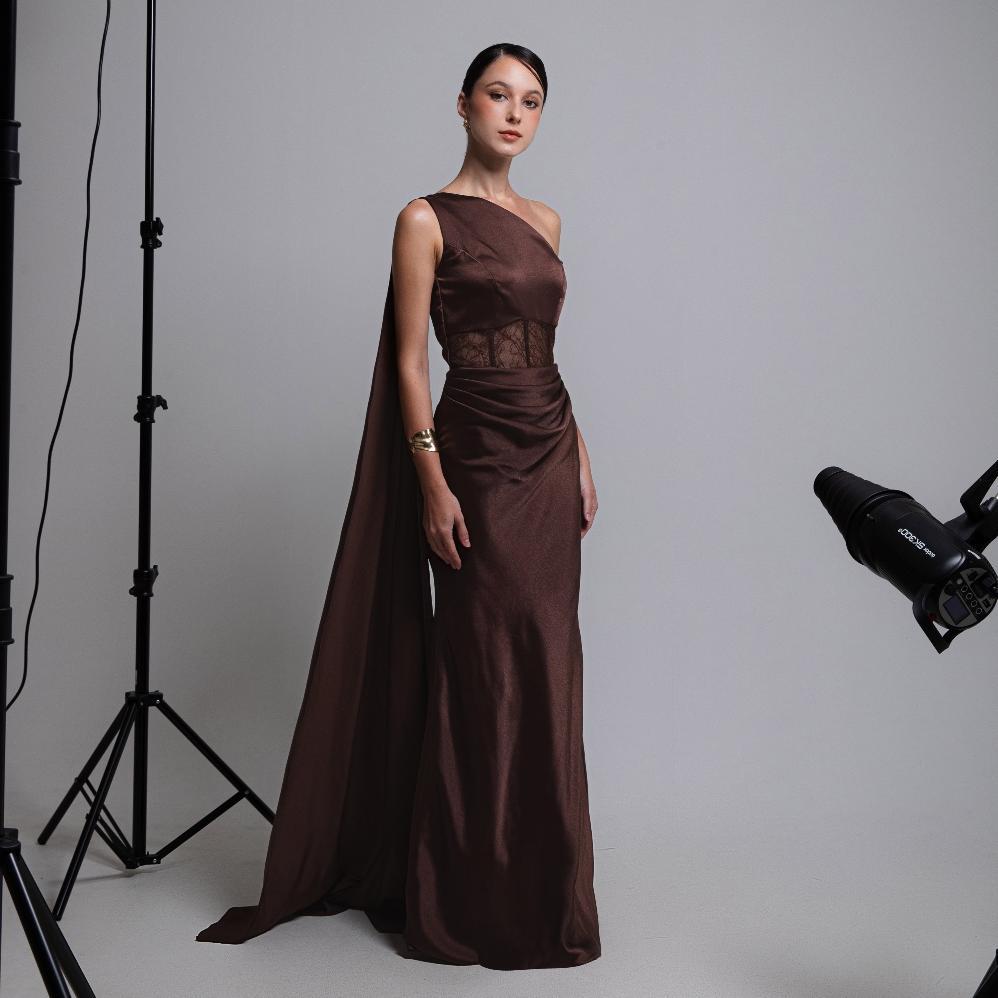 PREMIUM COMA LABEL - ORLENNE DRESS IN BLACK, RICH BROWN, & ICY SILVER // EVENING GOWN / PARTY GOWN /