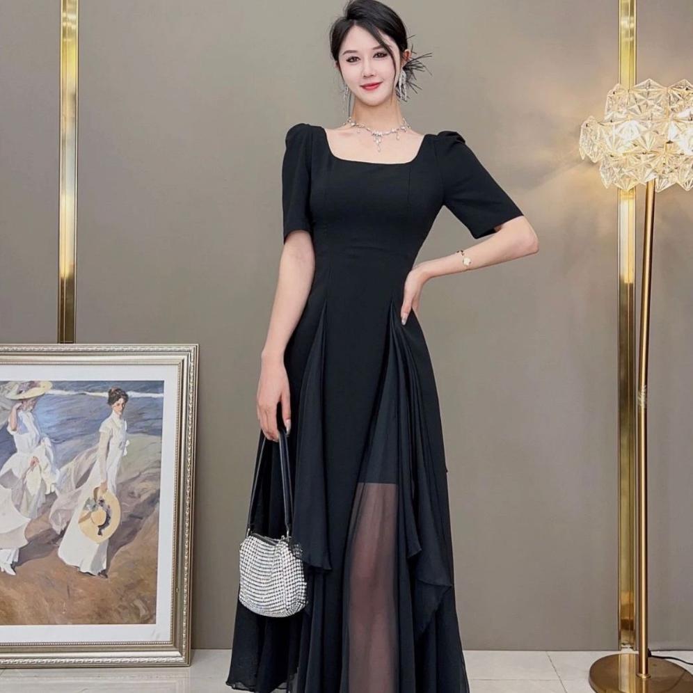 ORIGINAL FAN DRESS PESTA HITAM MEWAH ELEGAN/DRESS HITAM KOREA/LONG DRESS HITAM POLOS