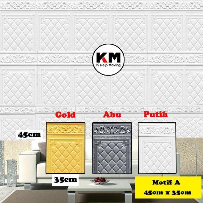 (COD) KM Wallpaper Foam 3D Motif Batik Pintu Jendela Premium Wall Paper Sticker