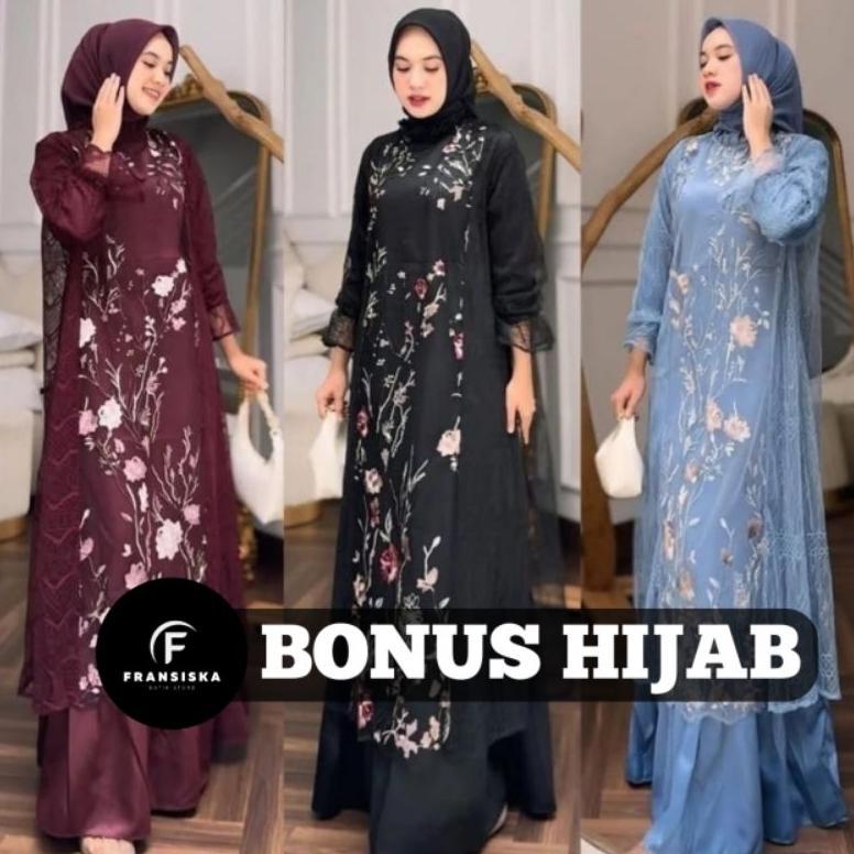 Recommended Free Hijab - Special Price Zeya Dress Set ( Dress + Tunik Blouse Lace ) Dress Terbaru / 