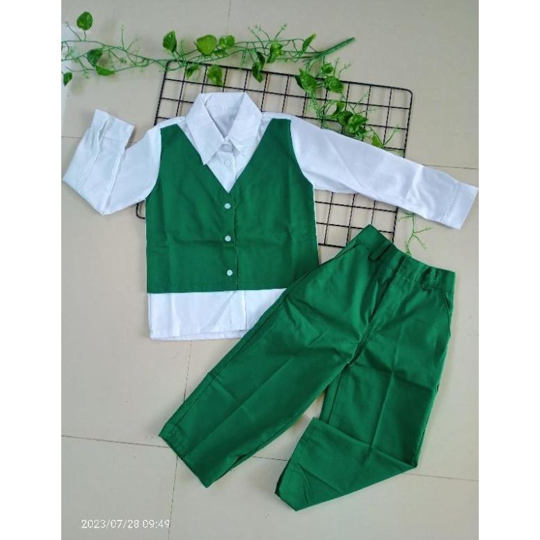 Diskon Baju Tk Nasional Rompi Nyatu / Seragam Sekolah Tk Laki Laki Putih-Hijau Bahan Katun Premium