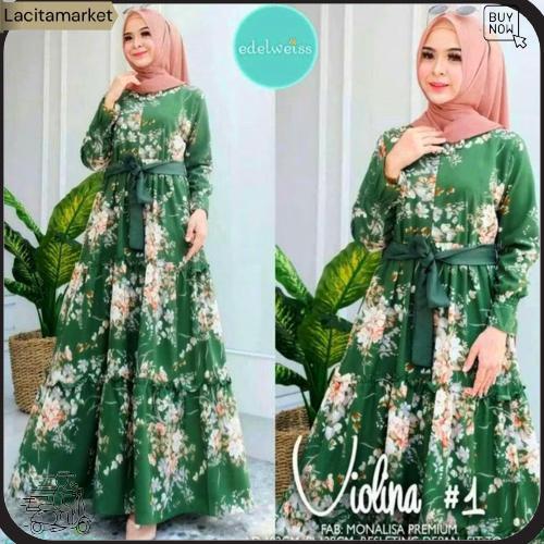 Gamis Bunga Sakura Katun Terbaru Busui Fashion Muslim Syari Kekinian Termurah Remaja Dewasa Original