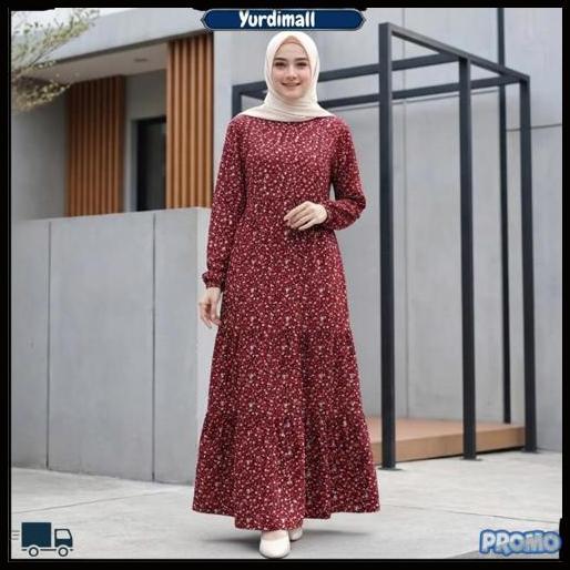 Dress Susun Motif Bunga  Basicc Susun Rempel Stylish Standar Terbaik