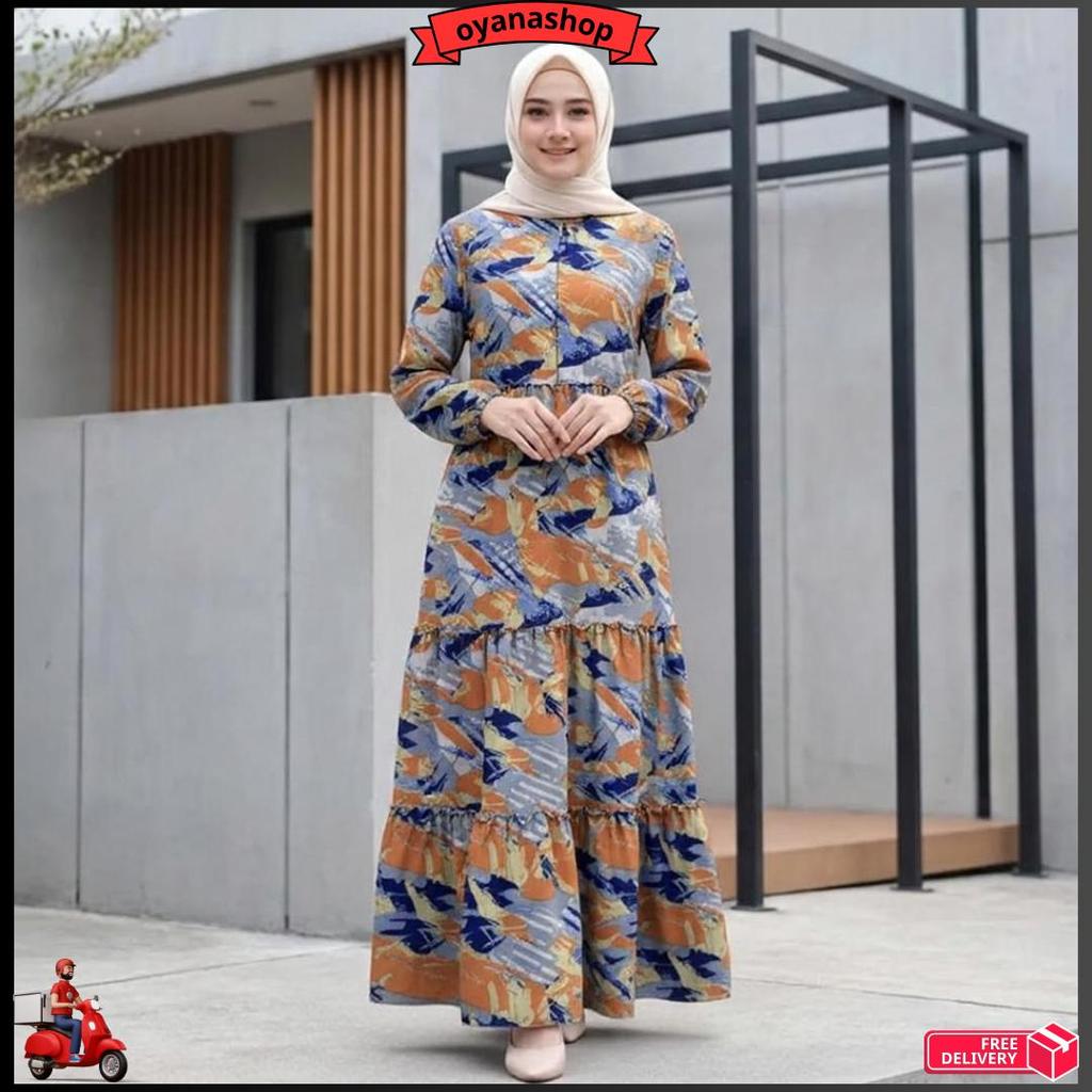 Dress Susun Motif Bunga  Basicc Susun Rempel Stylish Langsung Kirim