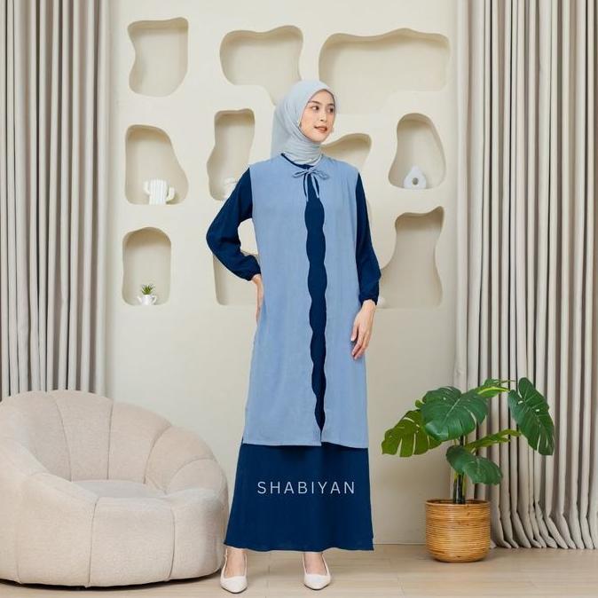 Shabiyan-604 Gamis Wanita Muslimah Cardigan Set Inner Outer