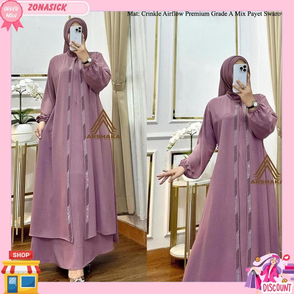 Sabyan Dress Gamis Abaya Bahan Crinkle Airflow Premium Gade A Mix Payet Swarovski Mewah Elegan Manis