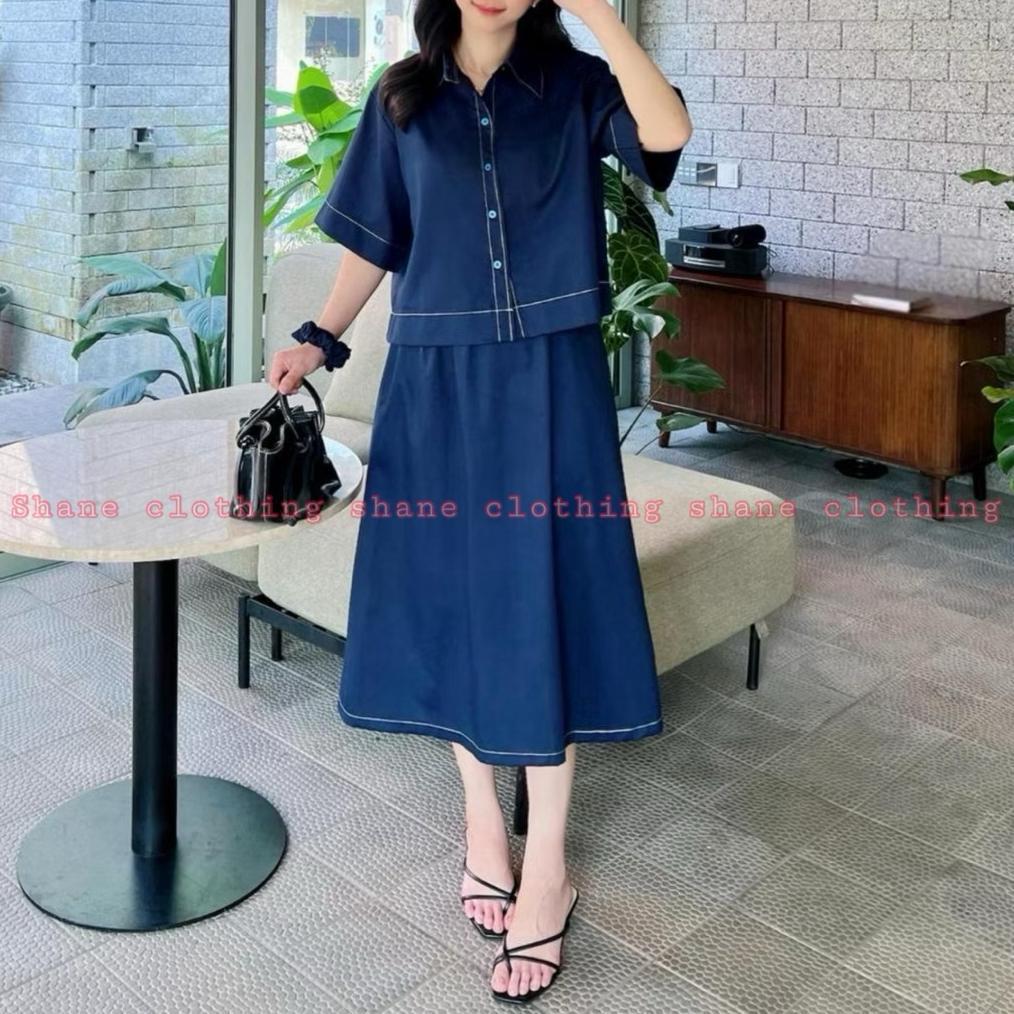 Grosir Shane Clothing Setelan Wanita Polos / One Set Atasan Rok Katun Poplin 378