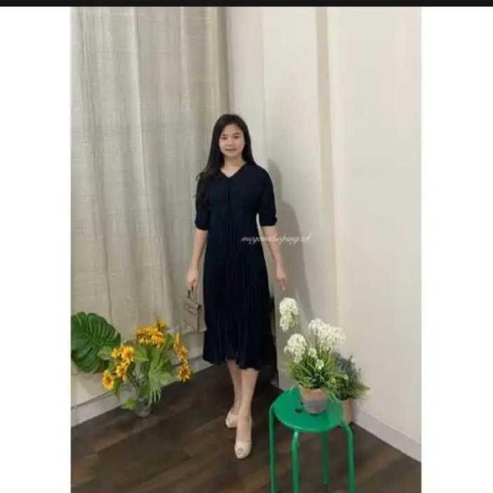 Murah (Murah) Dress Midi Wanita Terbaru / Dress Plisket Cotton Premium Combi / Dress Korea