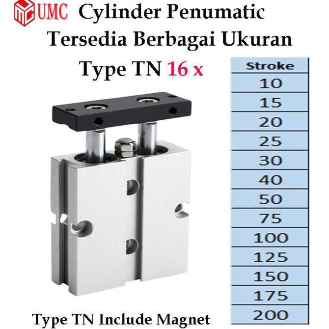 Cylinder Pneumatic Tn16 Twin Rod Pneumatik Angin Air Silinder Double Stroke Tn 16 Terbaru 