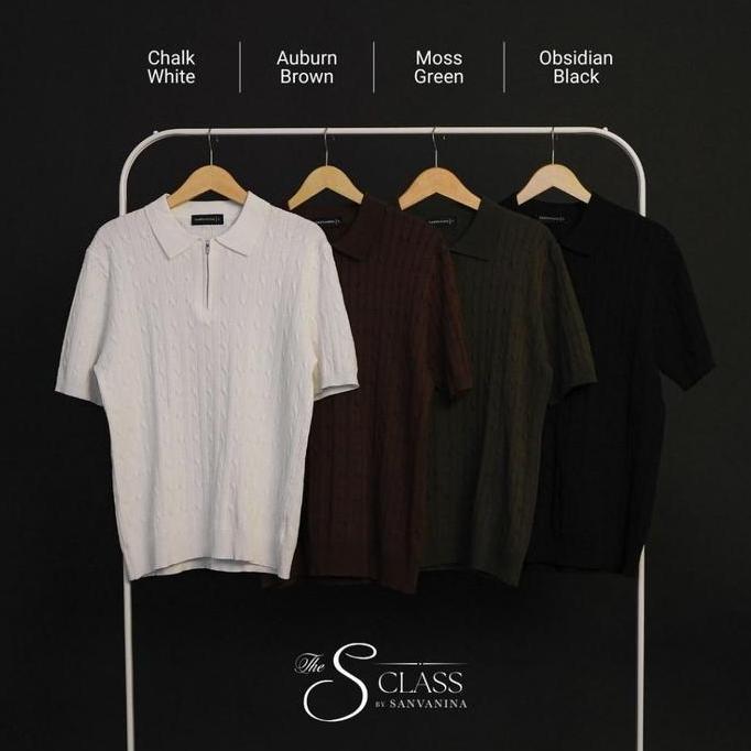 SANVANINA CableFord Zipper Poloshirt  | Polo Shirt Rajut Cable Pria Lengan Pendek Casual