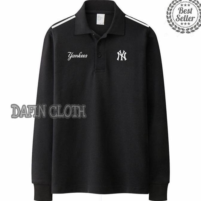 Kaos Kerah Pria Polo shirt Lengan Panjang Olahraga Nike Yankees Strip