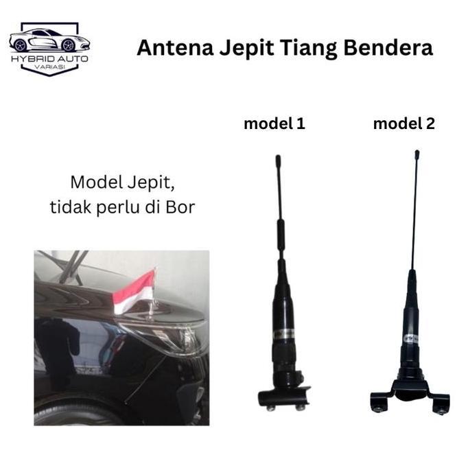 Antena Tiang Bendera Universal Mobil//Merah Putih Mobil Motor Universal Jepit Depan Belakang Besi Ca
