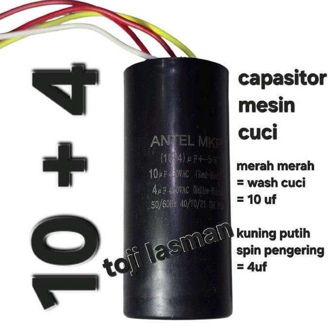 ( 10 + 4 ) KAPASITOR CAPASITOR MESIN CUCI WASH MACHINE 10UF + 4UF ANTEL MKP +- 5% 450VAC 400V 450V A