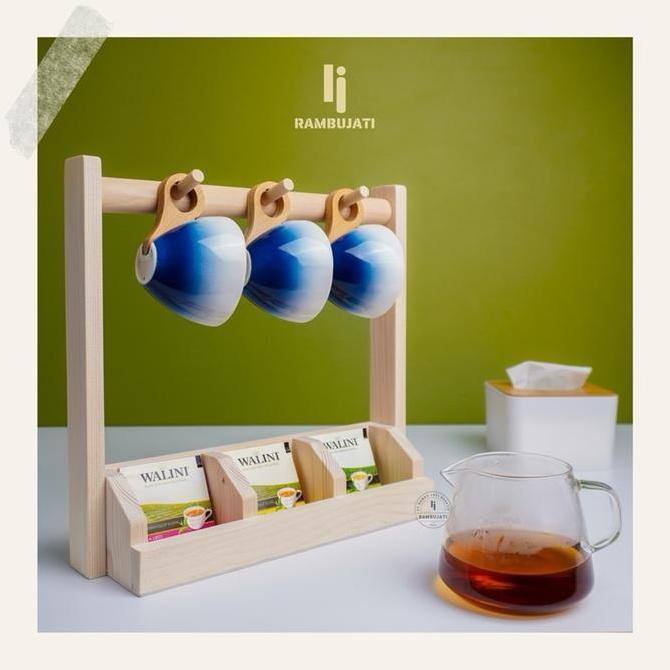 Rak Teh Sachet Kayu / Tempat Penyimpanan Kopi Gula Hotel / Pajangan Gelas Organizer Dapur / Teabag S