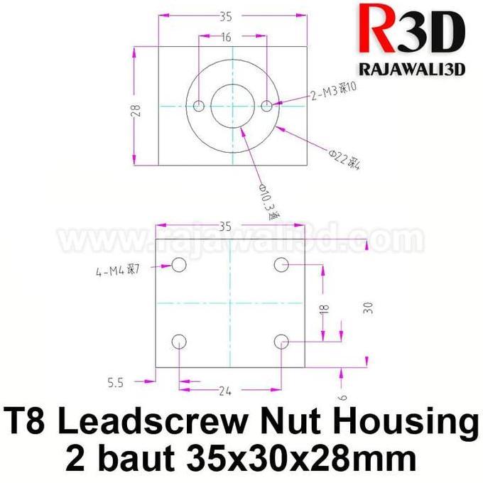T8 trapezoidal Leadscrew Nut Housing White Aluminium