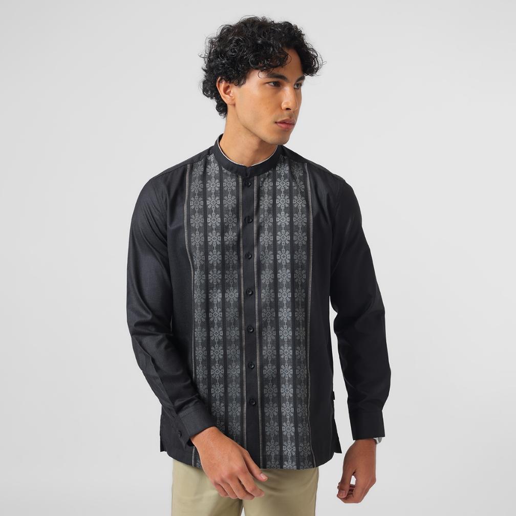 Exclusive Edwin Jeans - Kemeja Koko Pria Lengan Panjang Lisbon Black Baju Muslim Pria