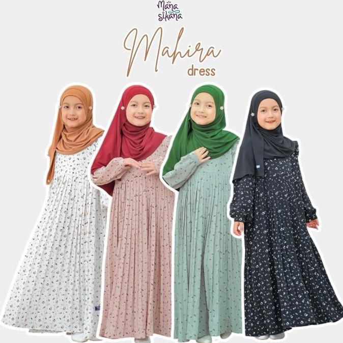 NEW MANASIKANA MAHIRA DRESS GAMIS MOTIF PLISKET ANAK 5-12TH (DRESS SAJA) ORI