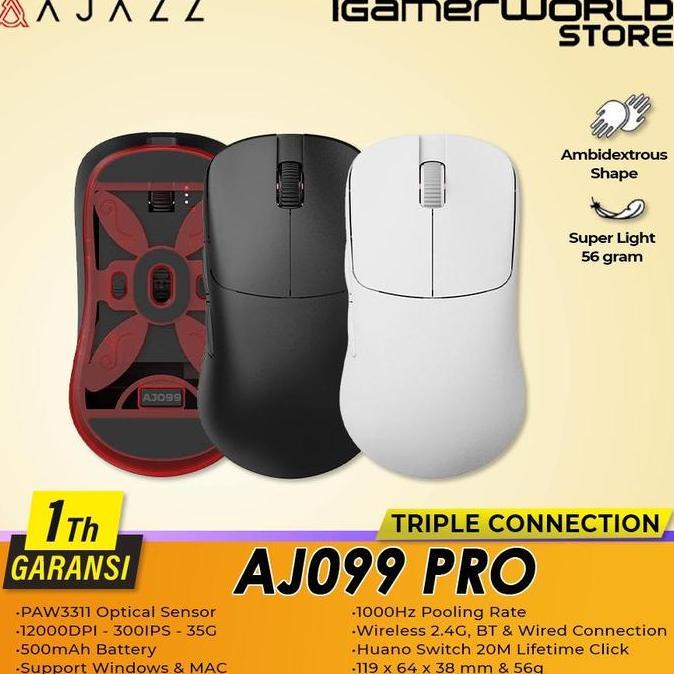TERBARU - Ajazz AJ099 Pro Ultra Lighweight Triple Connection Wireless Mouse Gaming