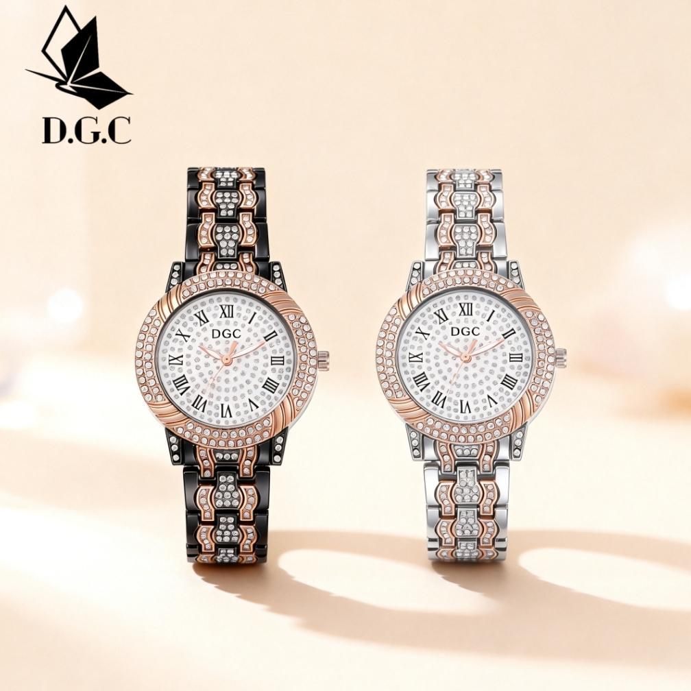 DISKON DGC G196 Jam Tangan Wanita Analog Quartz Berlian Angka Romawi Rantai Alloy Fashion Jam Tangan