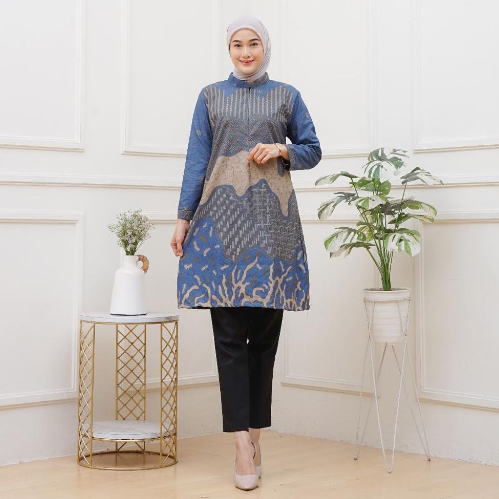 New Product Tunik Batik Busui Termurah Seragam Guru Kantor Pengajian Kondangan Blous Atasan Wanita L