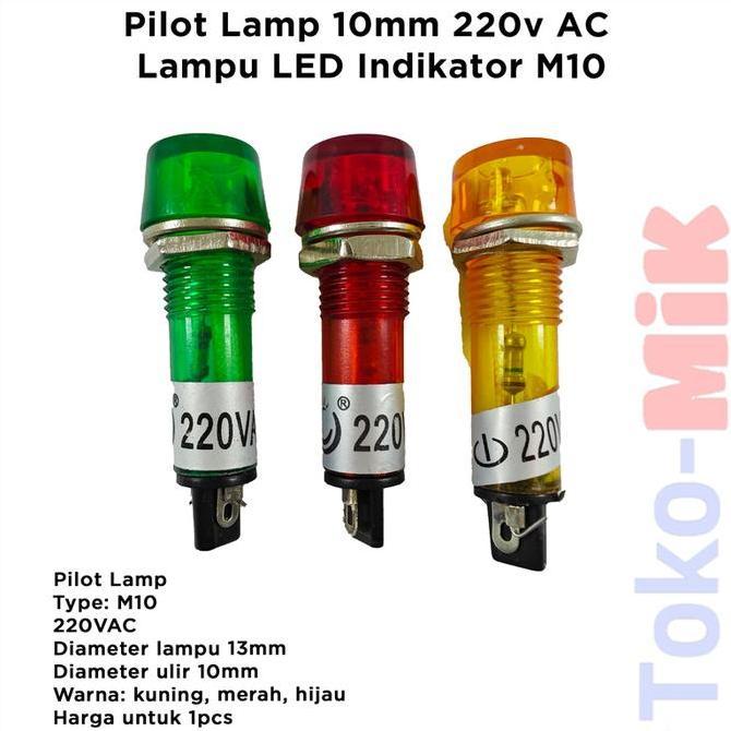 Pilot Lamp Lampu Pilot Flat 10 Mm 220 V Ac Vac Pln Indikator Xd10-3