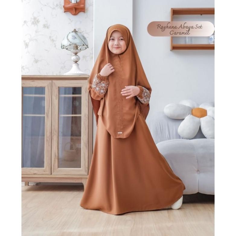 Hemat Umma.Daily | Rayhana Abaya Set | Gamis Bordir Set Bergo Free Cadar | Gamis Anak Perempuan Usia