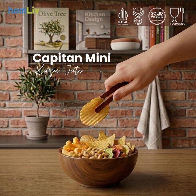 homLiv Capitan Capitan Mini Makanan Kayu Jati 13 Cm Capitan Mini Wooden Tongs Capitan Foodgrade
