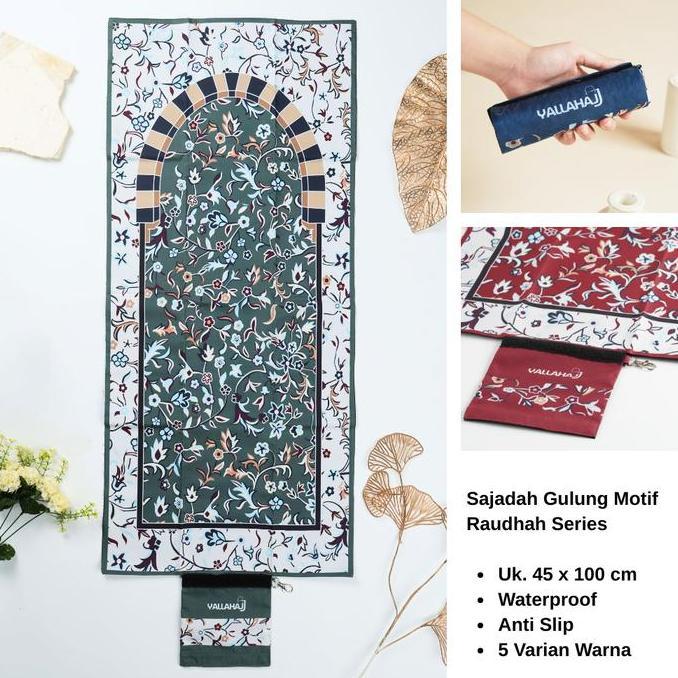 Murah Yallahajj Sajadah Travel Premium Lipat/Gulung Motif Raudhah Bahan Waterproof Lapis Anti Slip S