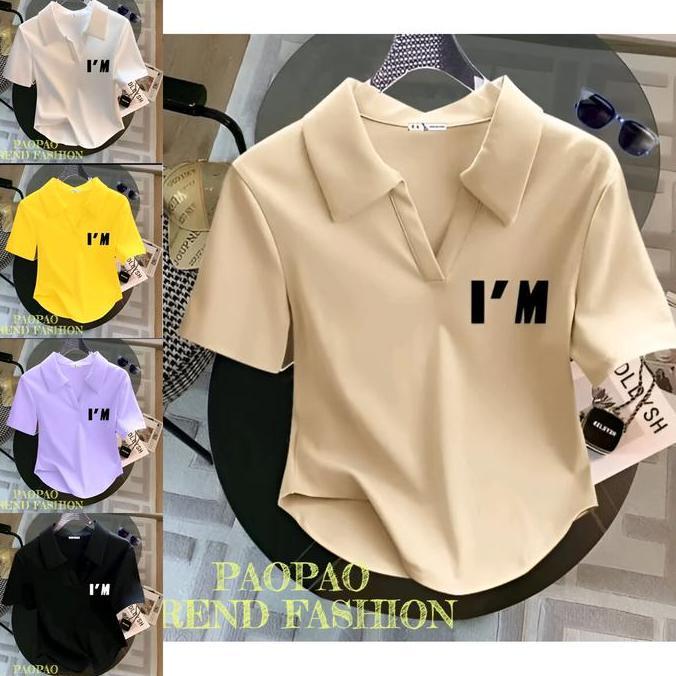 Kaos Crop Top V Neck Oval/Kaos Crop Top Kerah Polo Shit Wanita/Crop Top Polos/T-Shirt Kerah Polos/Cr