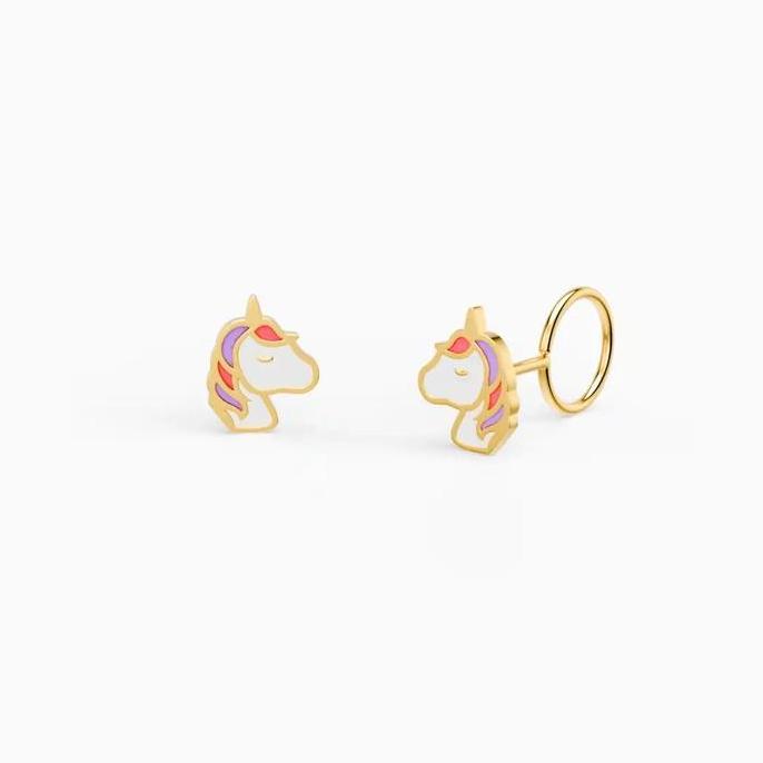 LITTLETHINGSHEWEAR Anting Emas Anak Little Unicorn Loop End - Emas 17 Karat untuk Toddler