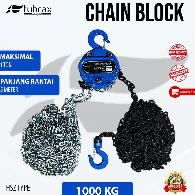 TUBRAX Chain Block 1 ton x 5meter Lifting Hoist Takel Katrol Listrik