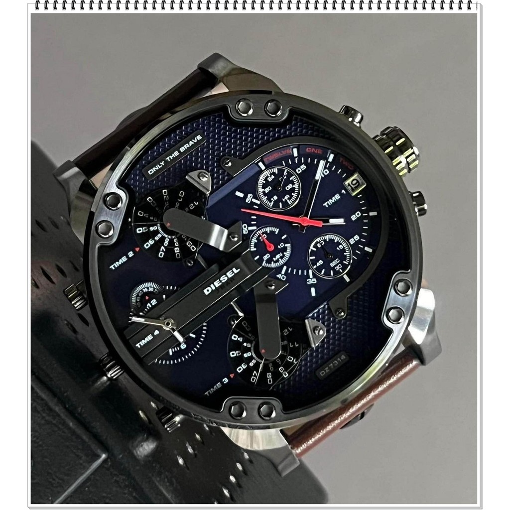 NEW Diesel MR DADDY 2.0 DZ7314 GREY CASE BLUE DIAL BROWN STRAP