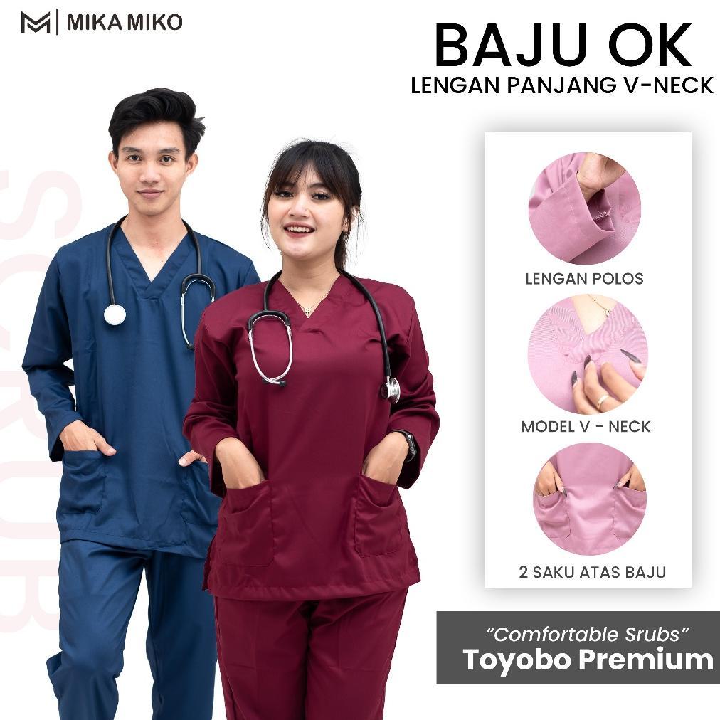 Terlaris Mikamiko Baju Ok Perawat [Gratis Bordir Nama] Oka Lengan Panjang Scrub Dokter Bidan Stenen 
