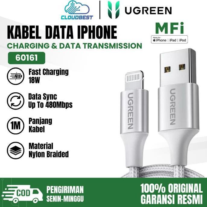 TERMURAH - UGREEN MFI USB A To Lightning Nylon Braided Cable For iphone