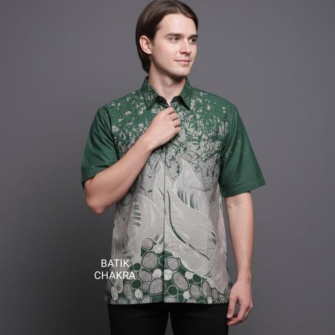 PROMO Hem batik pria HIJAU BOTOL lengan pendek bahan katun lapis furing motif terbaru kt15 PROMO
