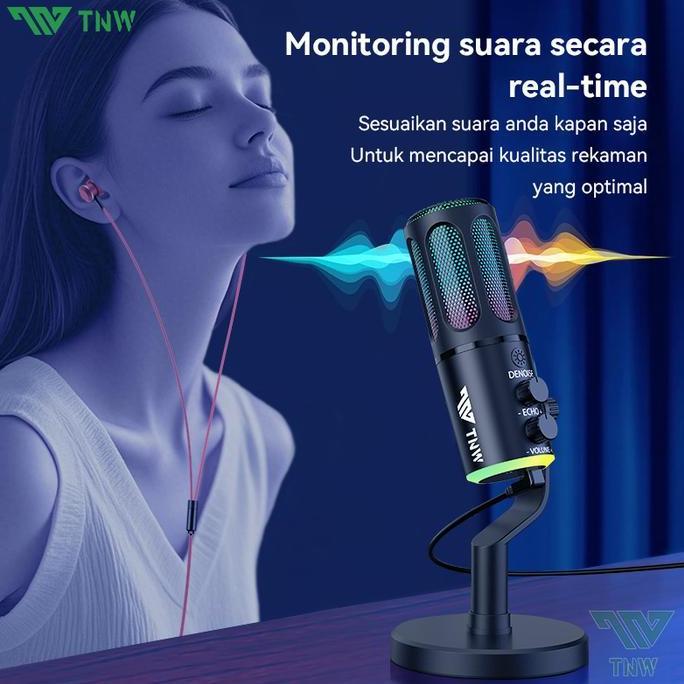 Promo Tnw K18 Microphone Condenser Usb Type-C Mikrofon Kondensor Studio Rgb Light Untuk Pc Gaming St