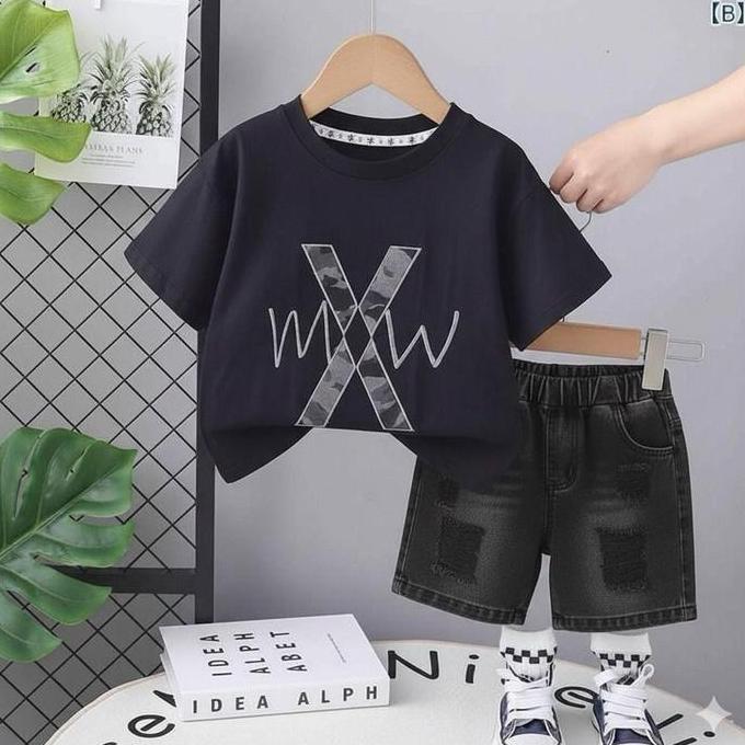 LOVE KIDS/SETELAN ANAK LAKI-LAKI LENGAN PENDEK CELANA DENIM/SETELAN ANAK COWOK MOTIF MEWAH DAN TREND