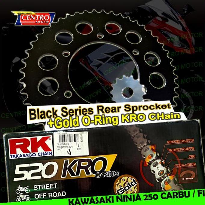 HARGA DISC - Gear Set NINJA 250 CRB/FI RK TAKASAGO+Rantai Oring KRO Emas