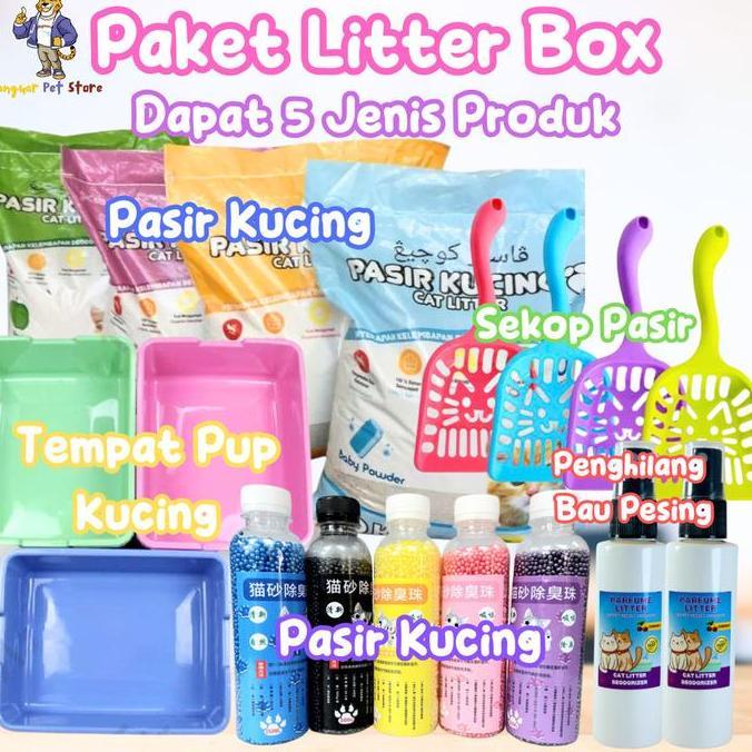 [PAKET LITTER BOX LENGKAP 01] PAKET CAT LITTER BOX KUCING | BAK PASIR KUCING + SEKOP + PASIR KUCING 