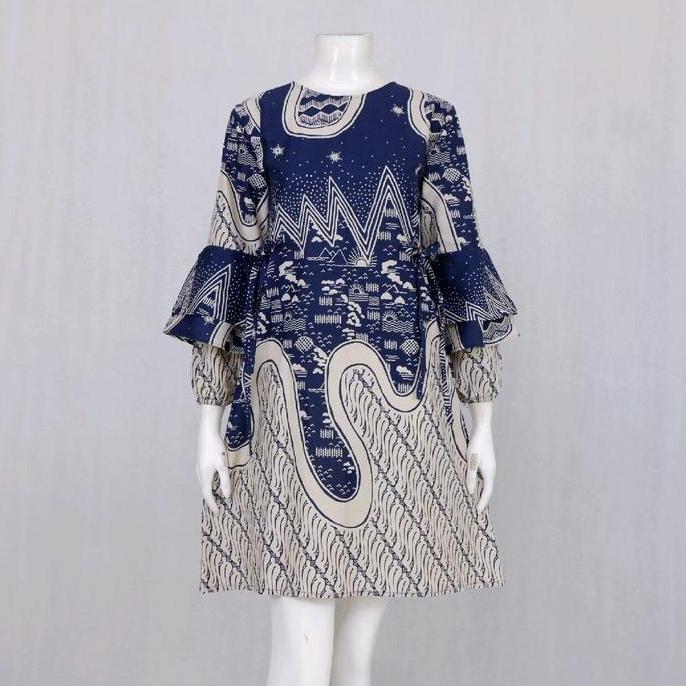 MURAH LEBAY Tunik Wanita Batik Lupita Rembulan Katun Navy Dengan Banyak Model MURAH LEBAY
