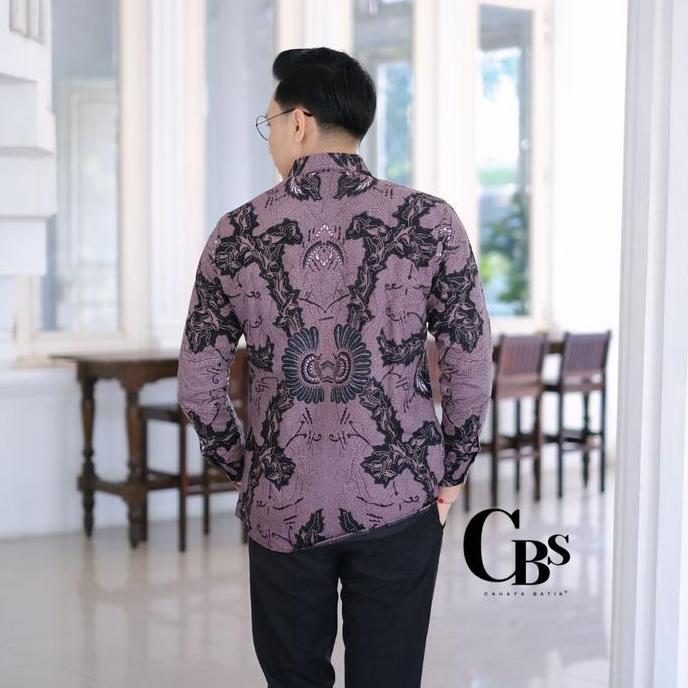 LIFESTYLE Kemeja Batik Pria Motif Wira Ungu Taro Lengan Panjang Slimfit Premium Bahan Katun Halus La