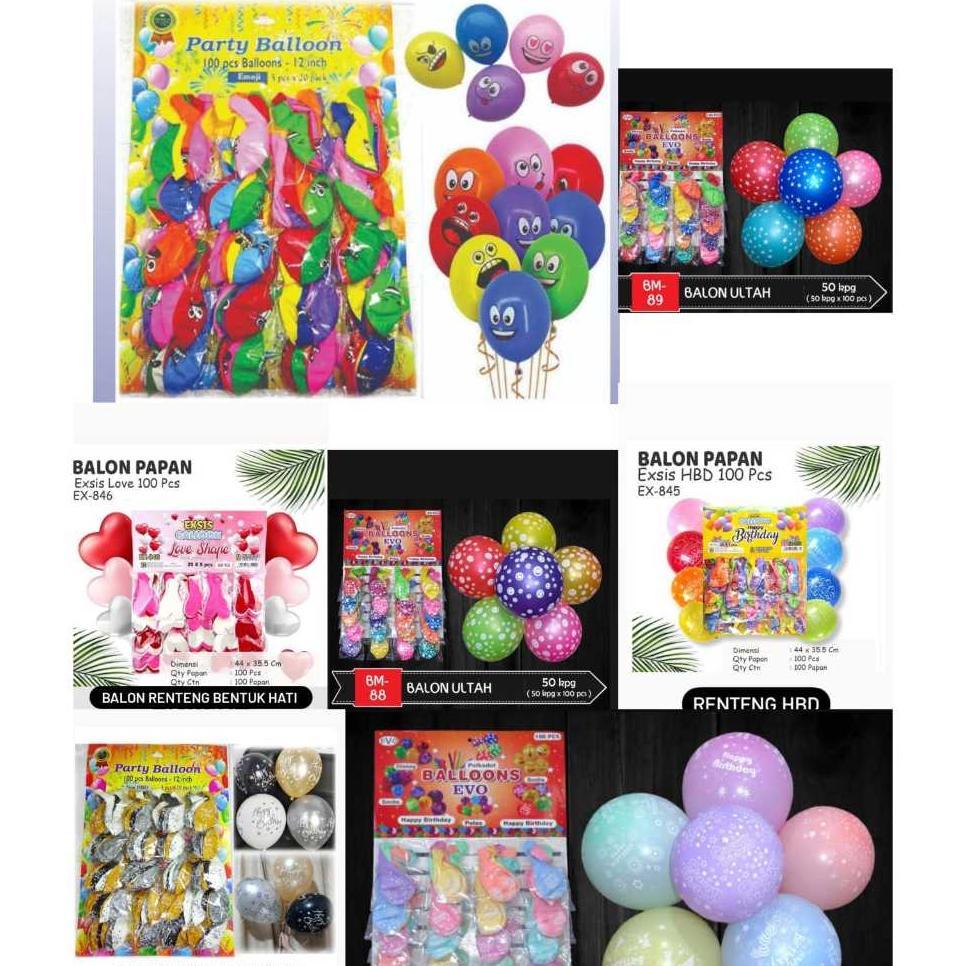 Balon Latex Emoji Mix Warna Renteng - Balon Karet Motif Bintang Renteng - Balon Ultah Motif