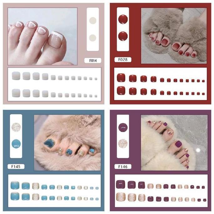 Onex- Kode F - Kuku Cantik 24Pcs Set Kuku Palsu Fake Nails Box Free Lem Cair / Jelly Tahan Air Kuku 