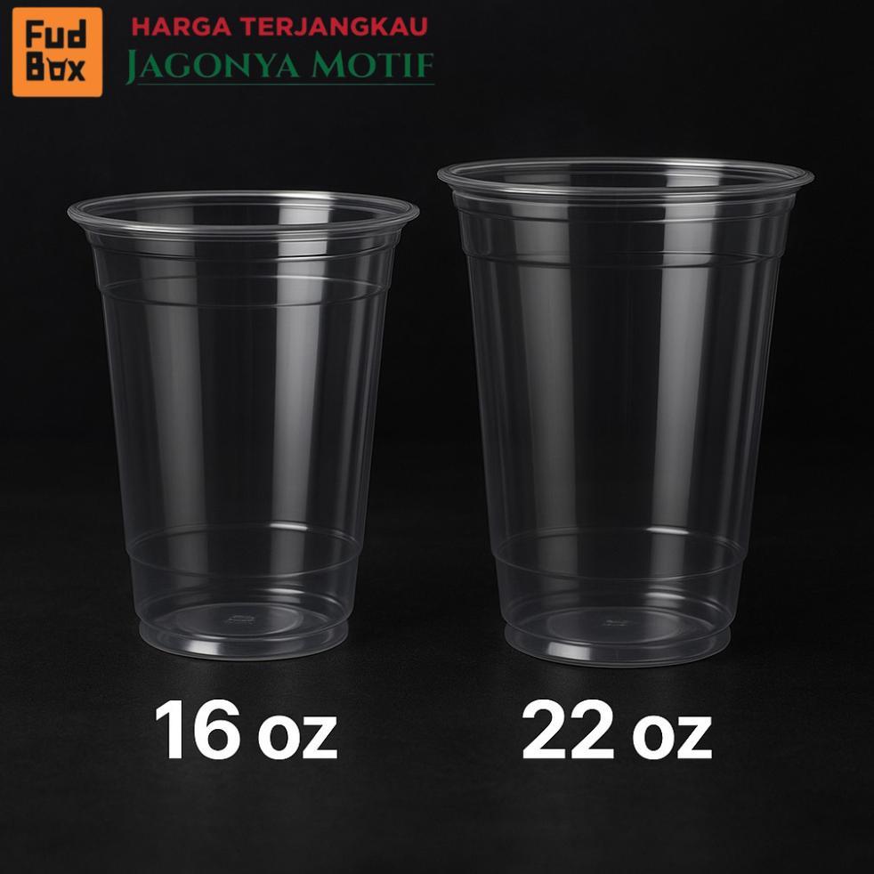 Teralris 100Pcs Cup Plastik Polos 16Oz/22Oz / Cup Es Teh / Cup Plastik Minuman / Gelas Plastik