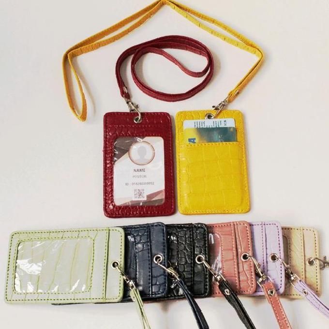 Carta- Id Card Holder Lanyard Kulit Name Tag Motif Buaya