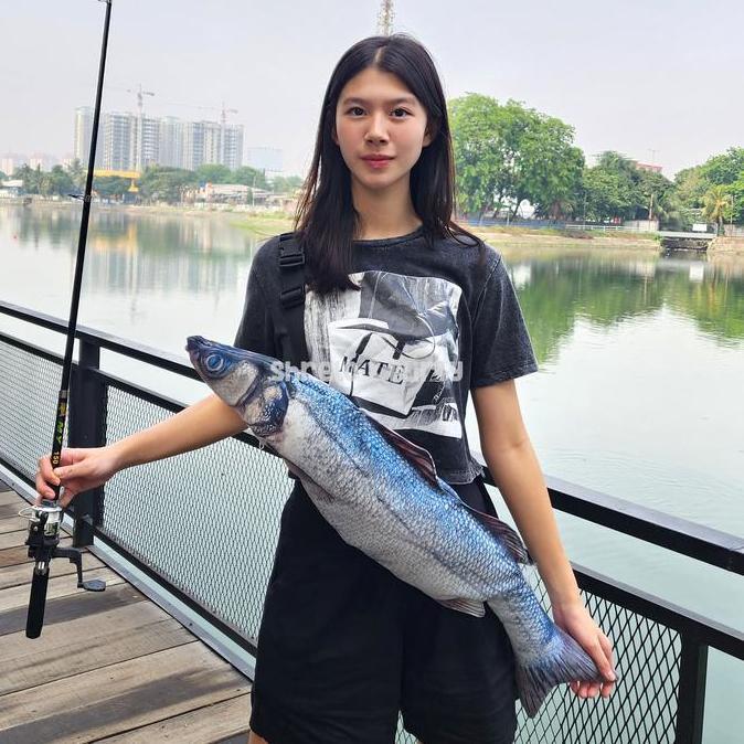 willchanzone Tas Kanvas Besar Shrelo Bentuk Ikan Kakap Putih Segar Barramundi Fish Kado Unik Hobby M