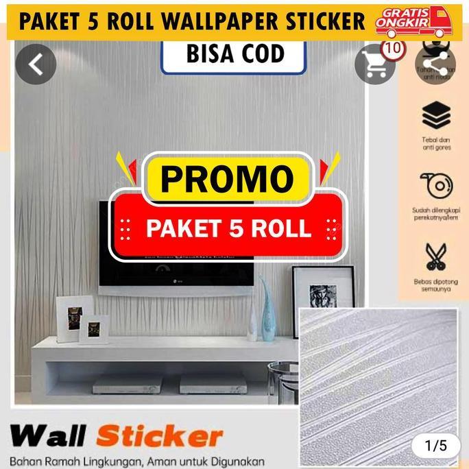 Paket 5 Roll Wallpaper Sticker Dinding Motif Embos  Ulir Pink Wallsticker Ruang Tamu & Kamar Tidur P